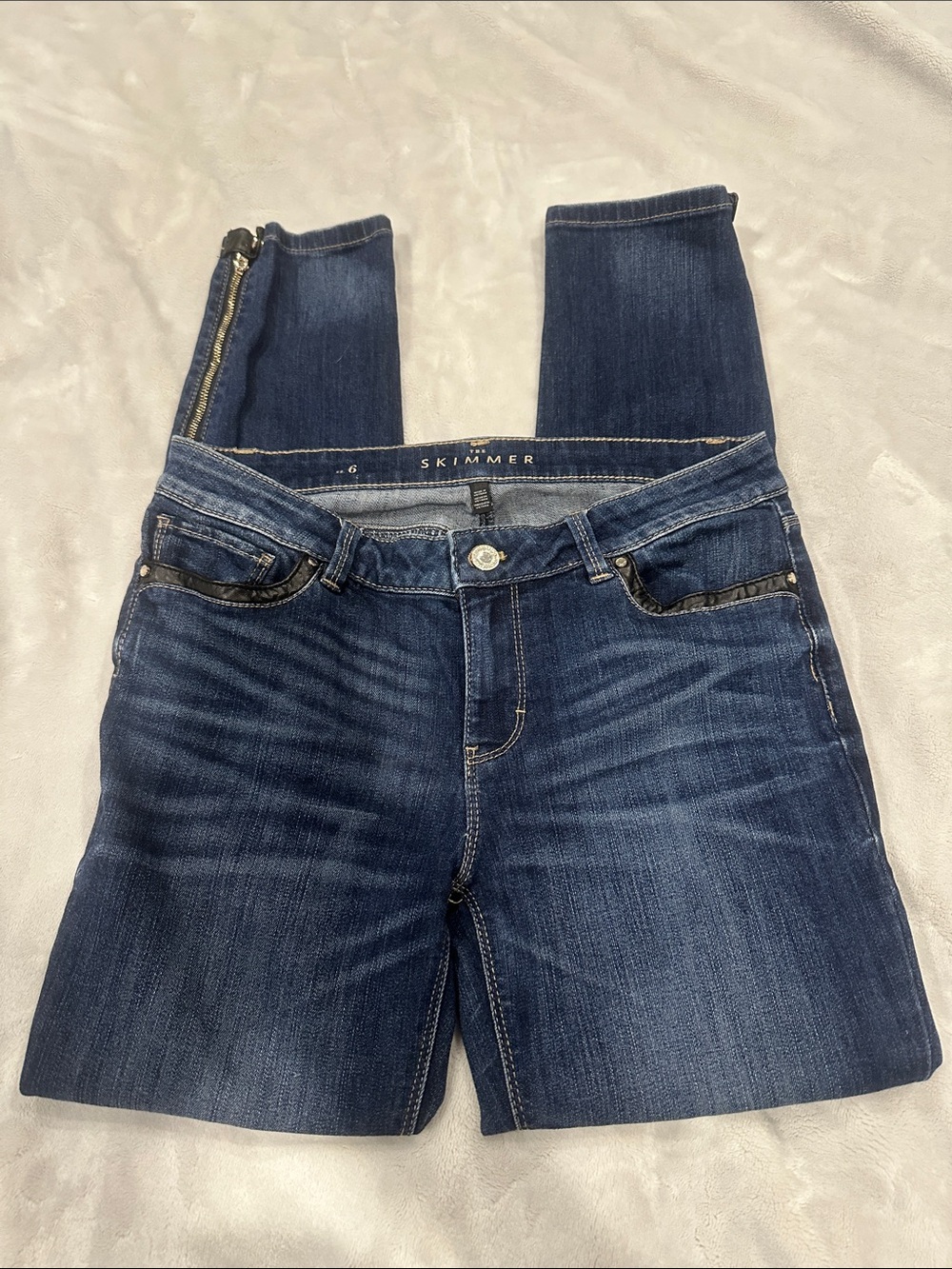 White House Black Market Indigo Skinny Skimmer Jeans with Ankle Zips